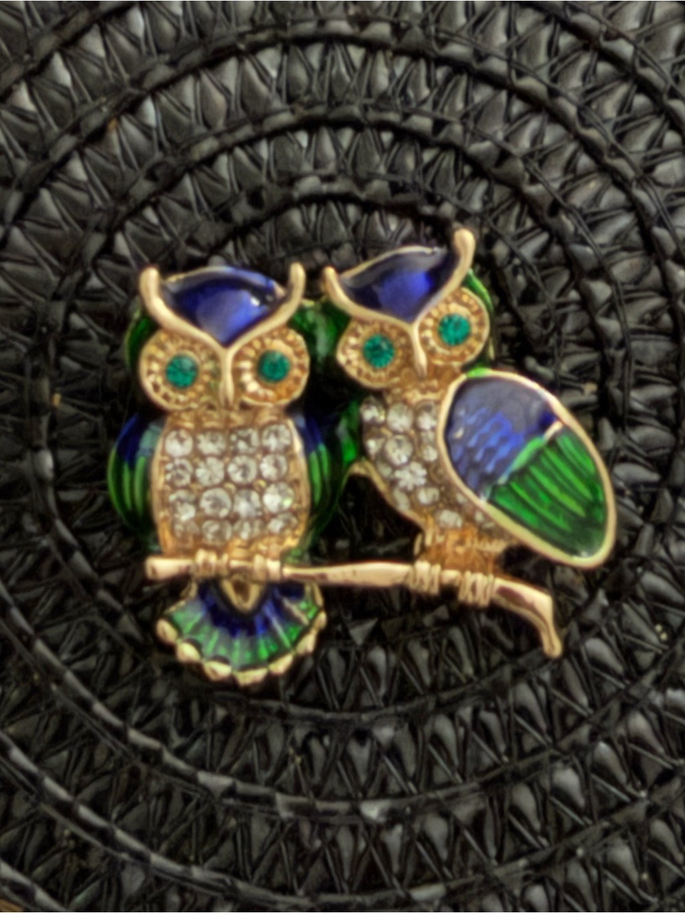 Gold-Tone Blue & Green Owl Duo Brooch - Women Jewelry
